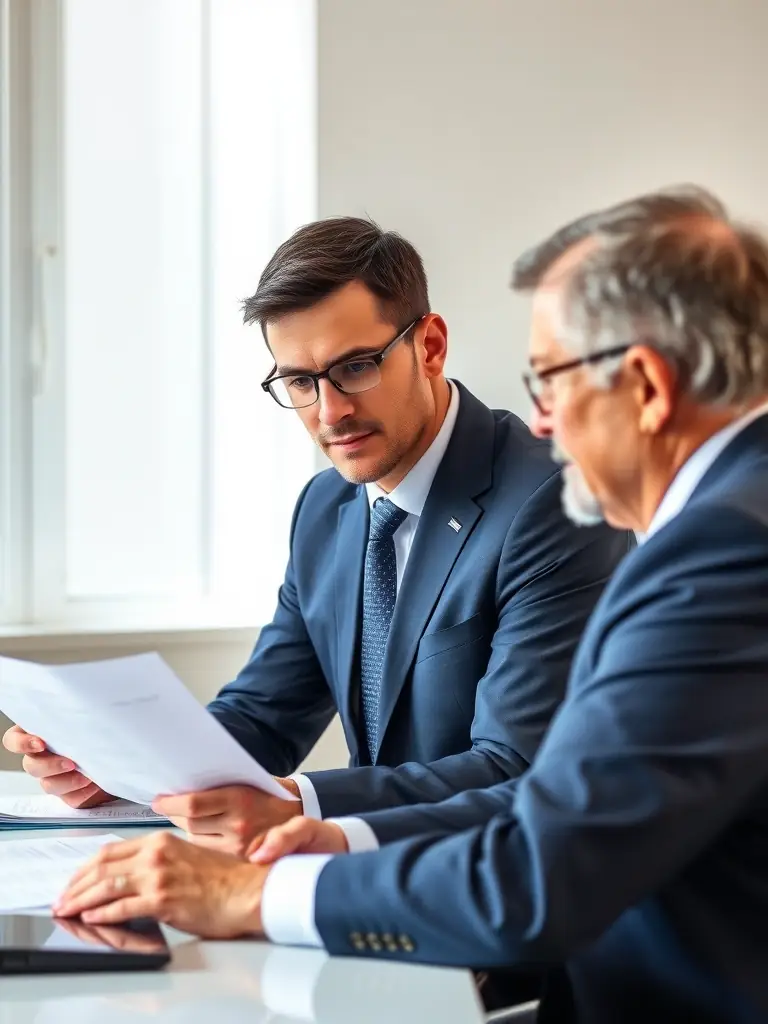 A professional South African financial advisor is reviewing pension plan documents with a client in a modern office setting, emphasizing trust and expertise.