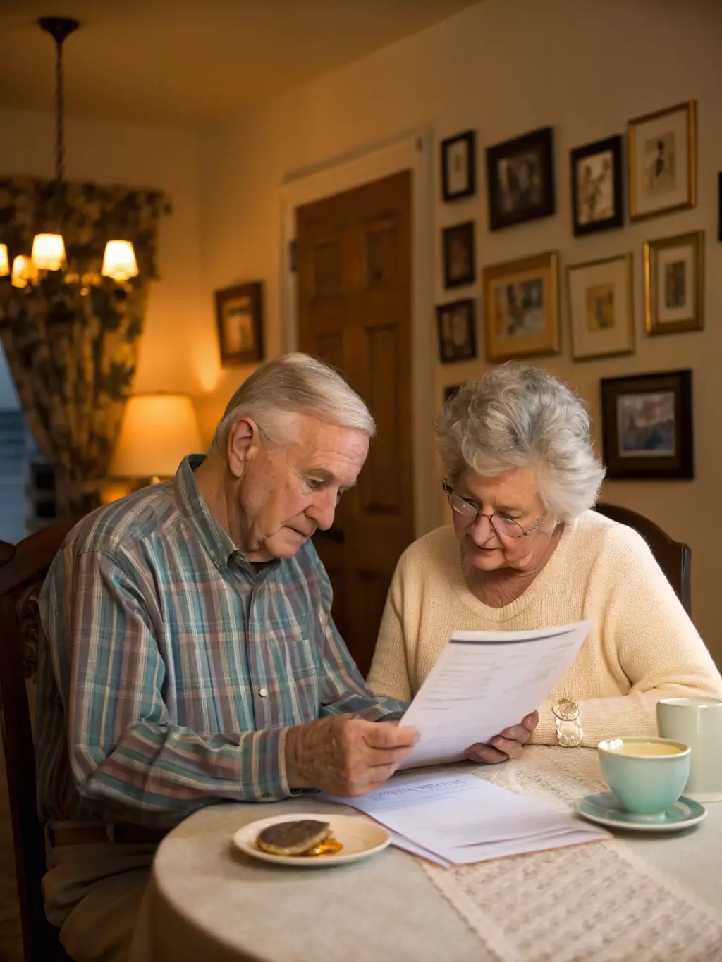 A mature South African couple smiling and reviewing their financial documents at home, symbolizing careful retirement planning.
